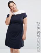 Praslin Plus Dress With Scallop Detail And Sheer Insert - Navy