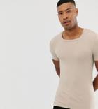 Asos Design Tall Organic Muscle Fit T-shirt With Square Neck In Beige