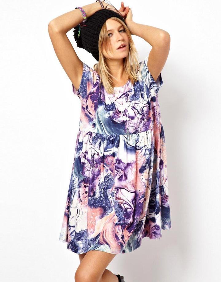 Asos Smock Dress In Marble Print