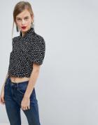 Asos Cropped Blouse With 40s Detail In Polka Dot - Multi