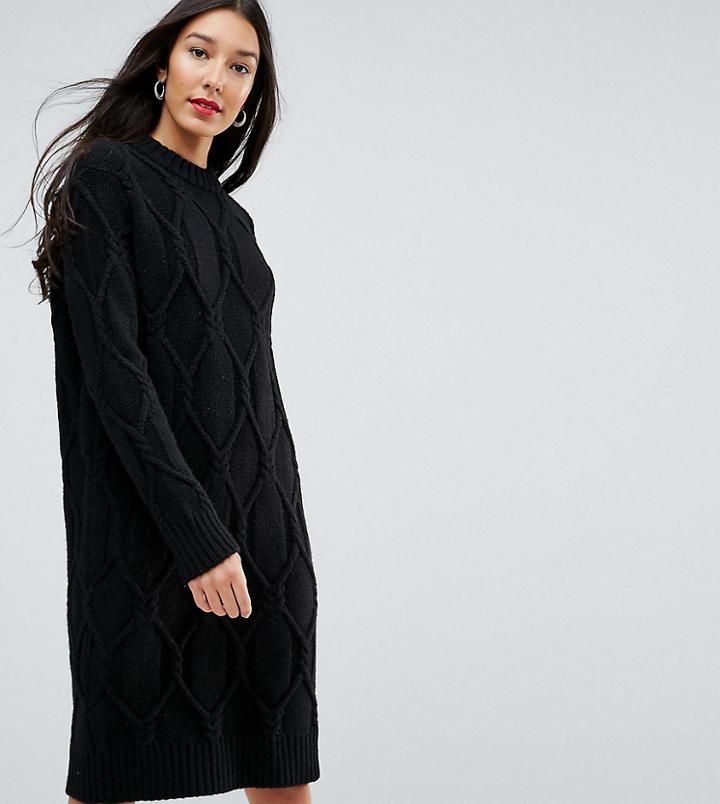 Y.a.s Tall Chunky Cable Knit Sweater Dress - Black