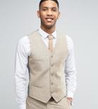 Noak Skinny Wedding Suit Vest In Linen Nepp - Stone