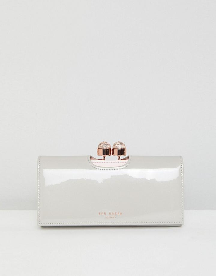 Ted Baker Patent Leather Purse With Crystal Clasp - Gray