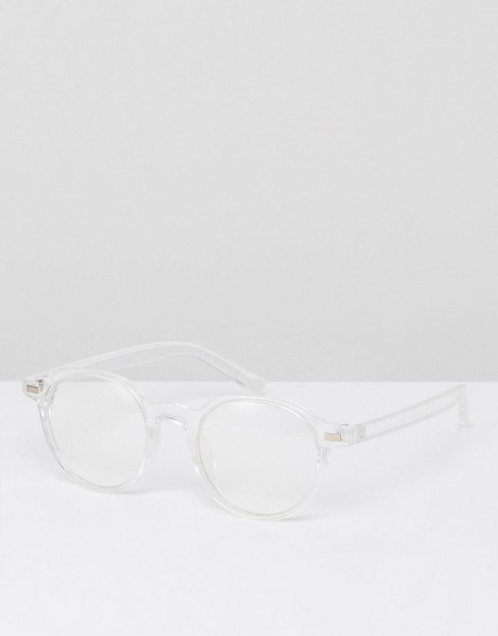Asos Angled Round Glasses In Clear Frame With Clear Lens - Clear