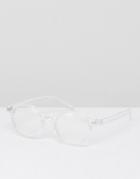 Asos Angled Round Glasses In Clear Frame With Clear Lens - Clear