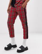 Agora Relaxed Cropped Pants In Check With Side Stripe - Red