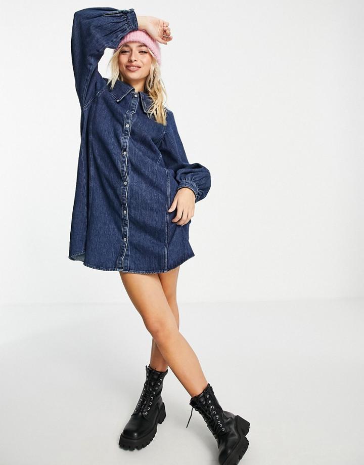 Monki Cotton Denim Dress In Blue - Mblue-blues