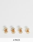 Asos Design Pack Of 4 Mini Hair Claws With Pearl Detail In Gold Tone