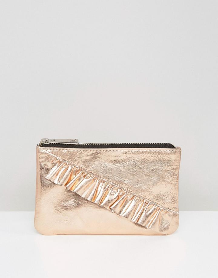 Asos Metallic Leather Ruffle Purse - Copper