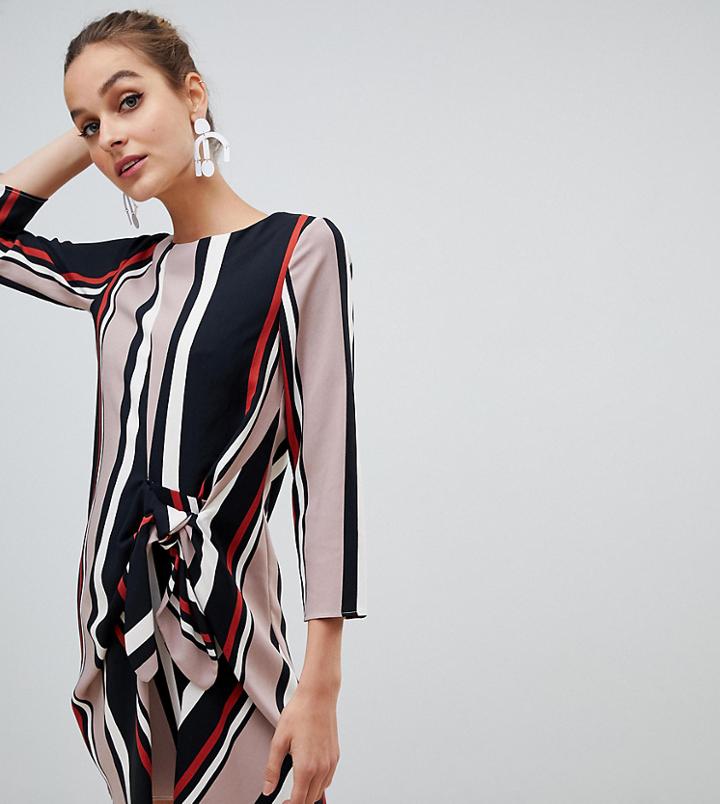 River Island Knot Front Tunic Dress In Stripe - Multi