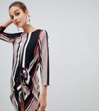 River Island Knot Front Tunic Dress In Stripe - Multi
