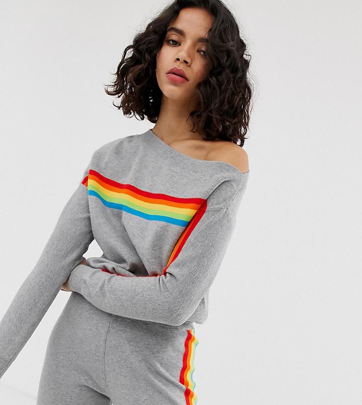 River Island Sweatshirt Top With Rainbow Stripe In Gray - Gray