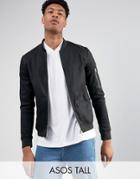Asos Tall Muscle Fit Bomber Jacket With Ma1 In Black - Black