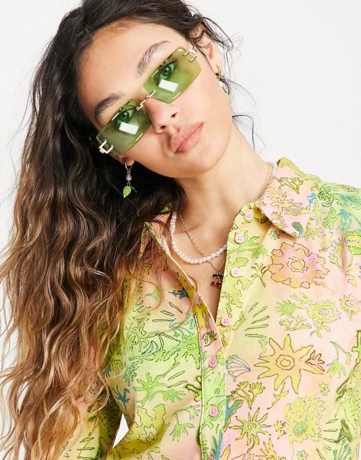 Weekday Emilia Organic Blend Cotton Jersey Shirt In Floral Print-multi