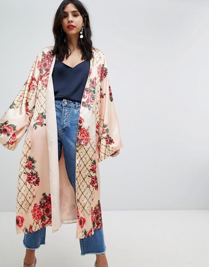 Asos Design Printed Soft Kimono - Multi