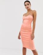 The Girlcode Satin Cami Dress With Sheer Insert In Pink - Pink