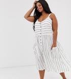 Brave Soul Plus Lelia Stripe Dress With Button Front - White