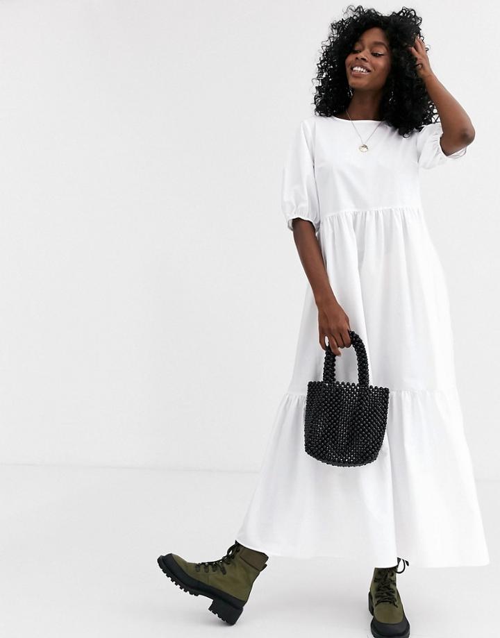 Asos Design Tiered Cotton Smock Midi Dress