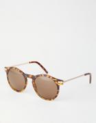 Asos Round Sunglasses With Metal Arms In Tort And Rose - Brown