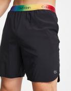 Calvin Klein Performance Pride Capsule Rainbow Logo Waistband 7 Woven Shorts In Ck Black