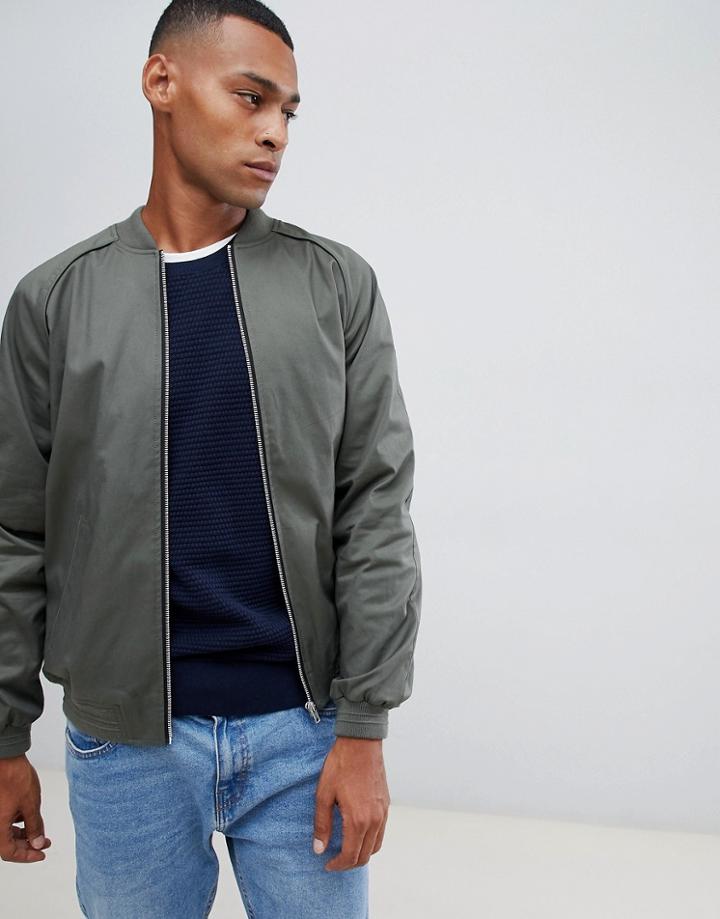 Asos Design Bomber Jacket In Khaki-green