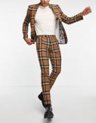 Twisted Tailor Suit Pants In Brown Tartan Check With Pocket Chain Detail