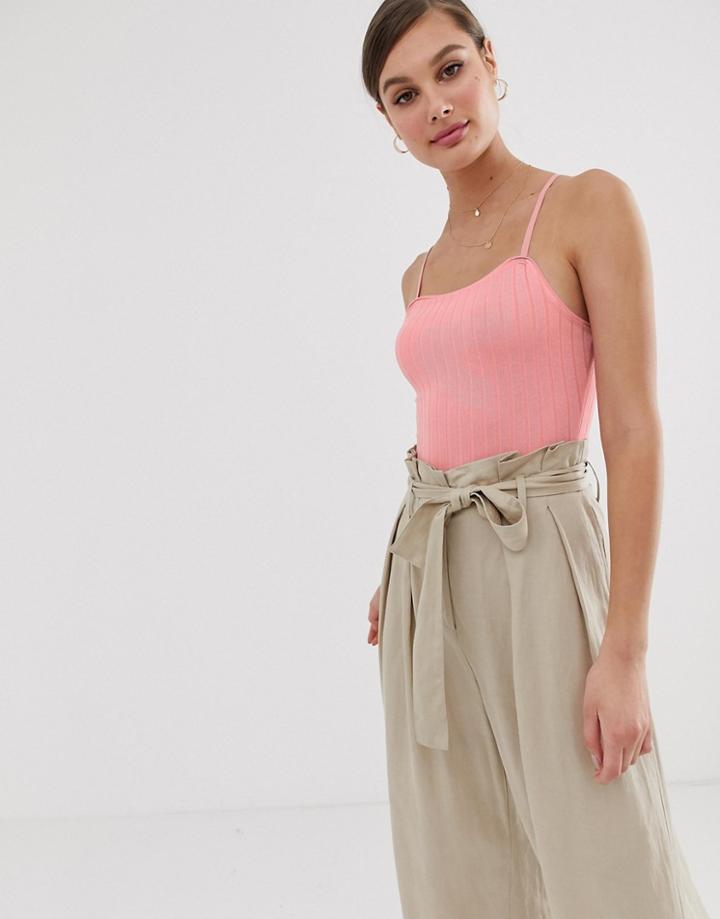 Mango Ribbed Cami Body In Pink
