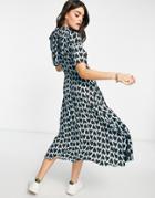 Closet London High Neck Tie Back Midi Tea Dress In Mint Heart Print-multi