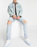 Asos Design Slim Jeans In Light Wash With Extreme Knee Rips-blues