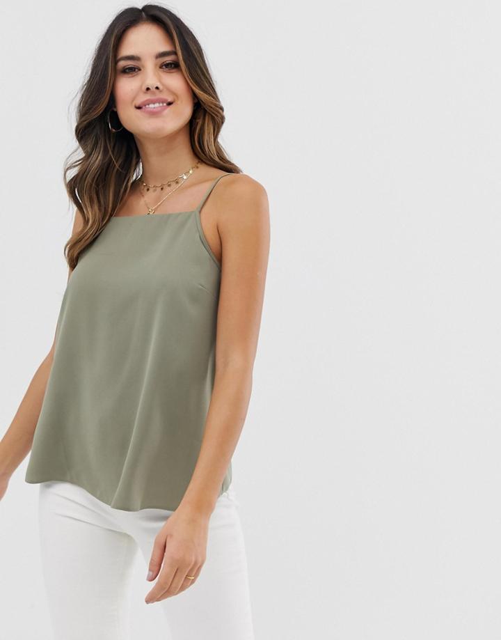Asos Design Cami With Square Neck-green
