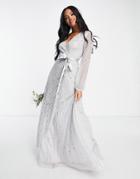 Frock And Frill Bridesmaid Wrap Maxi Dress In Gray