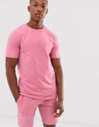 Asos Design Tracksuit Muscle Short Sleeve Sweatshirt/skinny Shorts In Pink - Pink