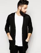 Asos Longline Cardigan In Black Cotton - Black
