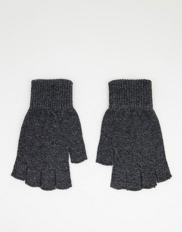 Asos Design Fingerless Gloves In Gray And Black-grey