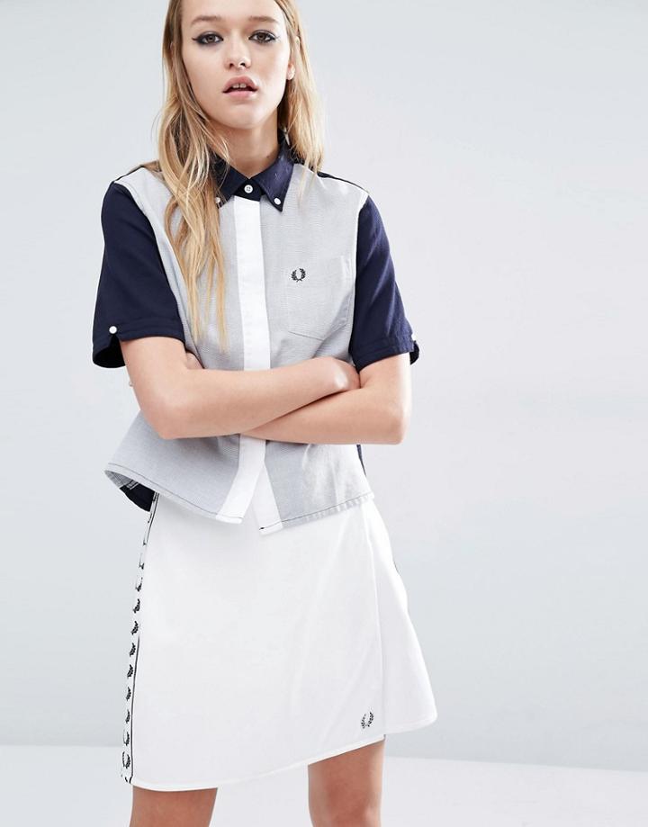 Fred Perry Boxy Shirt With Color Block - Navy