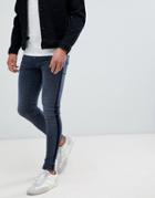 River Island Skinny Jeans With Velvet Side Stripe In Dark Wash Blue - Blue