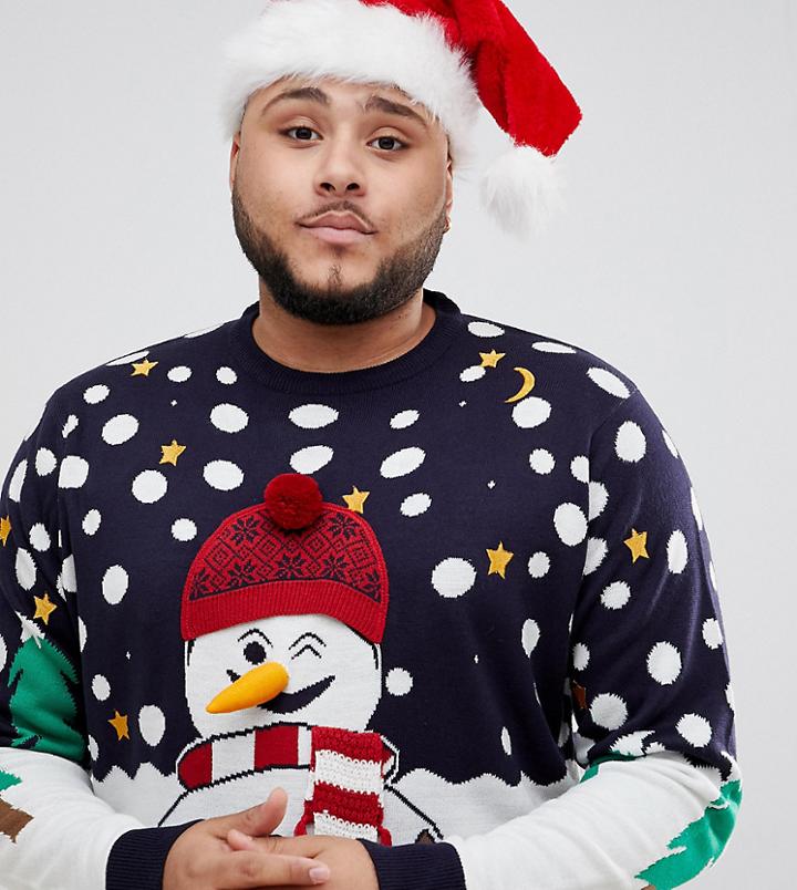 Brave Soul Plus Holidays Naughty Snowman Sweater-navy