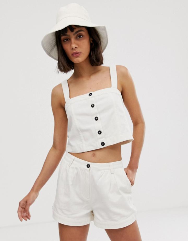 Weekday Button Detail Two-piece Crop Top In Off White-cream
