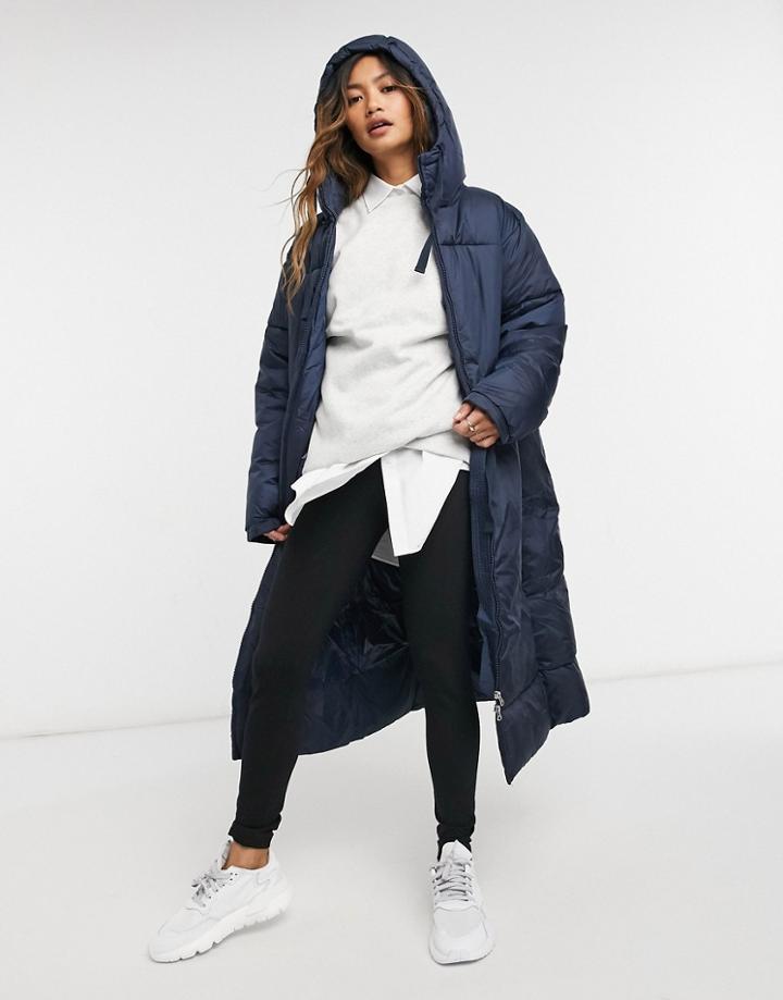 Weekday Ally Long Padded Jacket In Navy