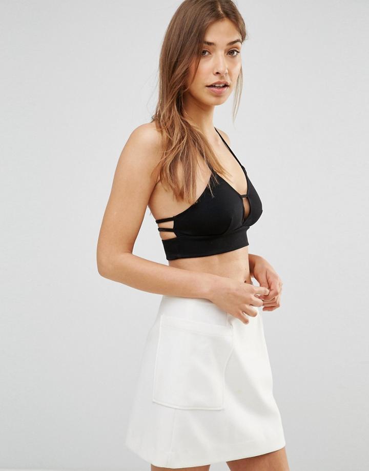 Oh My Love Plunging Strap Back Crop Top - Black