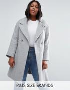Helene Berman Plus Longline Coat In Wool Mix - Gray