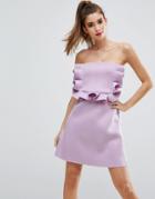 Asos Premium Frill Front Scuba Bandeau Mini Dress - Purple