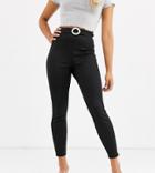 Asos Design Petite Bandage Skinny Pants With Embellished Trim-black