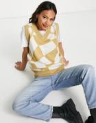 Gianni Feraud V-neck Knit Printed Sweater Vest In Tan-brown