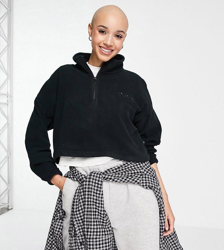 Quiksilver Logo 1/4 Zip Cropped Fleece In Black Exclusive At Asos
