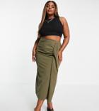 I Saw It First Plus Drape Midi Skirt In Khaki-green