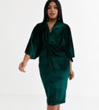 Flounce London Plus Velvet Kimono Midi Dress In Emerald-green