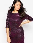Club L Plus Size Shift Dress In Sequins - Purple