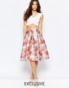 True Decadence Full Prom Midi Skirt In Floral Jacquard - Floral Jaquard