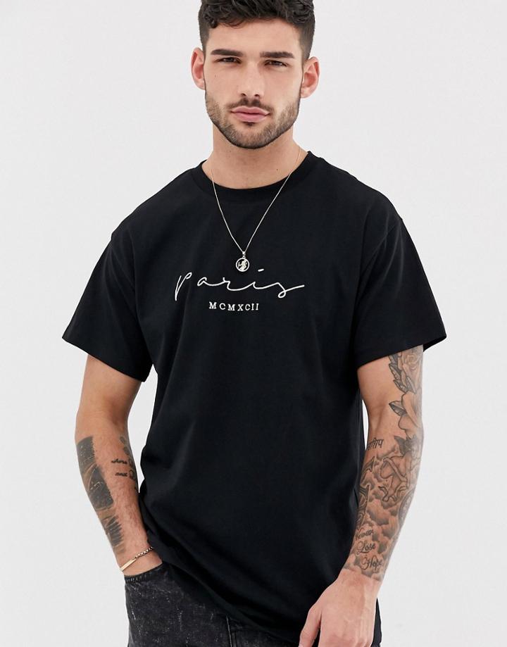New Look Oversized T-shirt With Paris Embroidery In Black - Black